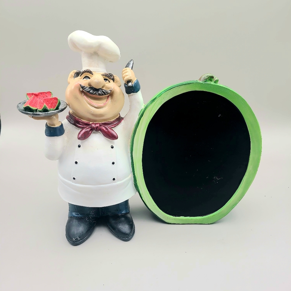 Fat Italian Chef Statue with Green Menu Chalkboard